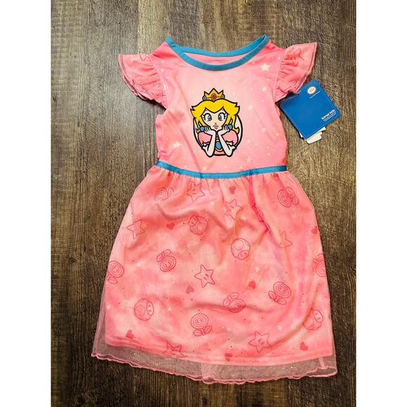 Super Mario Toddler Girls Pink Flame Resistant Ruffle Sleeve Dress Size 2T NWT - Picture 1 of 3